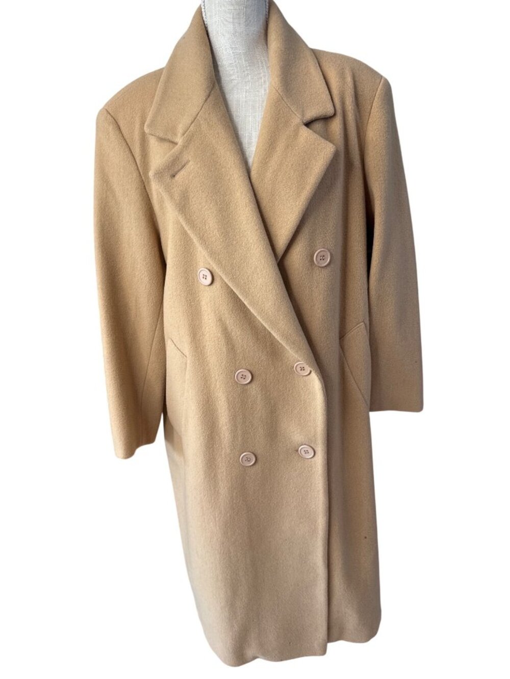 Cathy-Jo Womens Double-Breasted Camel Wool Coat With Notch Lapel & Pockets Made
